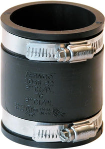 Fernco P1056-22 Black PVC Pipe Coupling 2 x 2 in. with 2-Stainless Steel Clamps